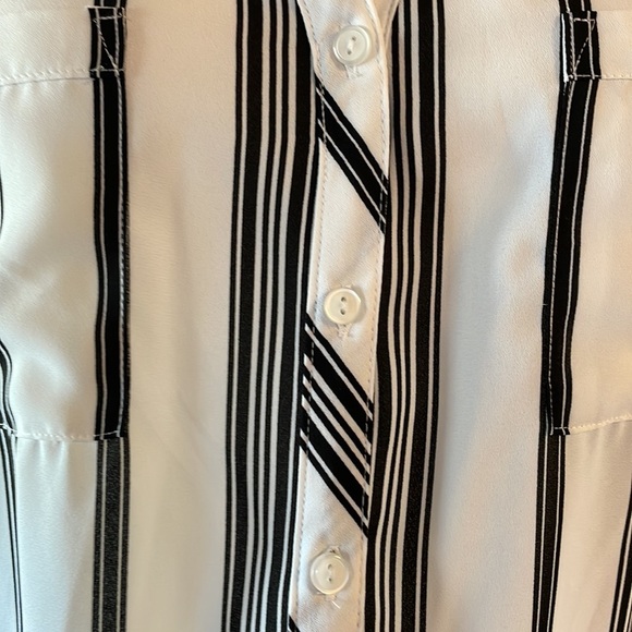 RELATIVITY women’s black white striped button down blouse / top / tunic size L - Picture 6 of 10